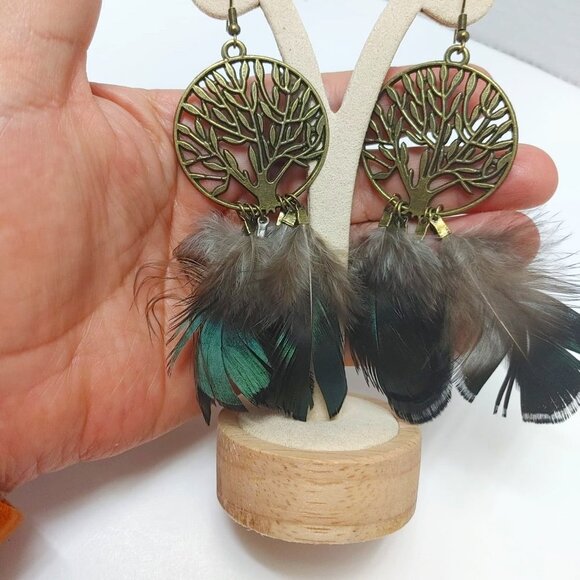 5/$25 Feather Earrings Peacock Feathers Earrings Boho Statement Retro Jewelry - Picture 1 of 6